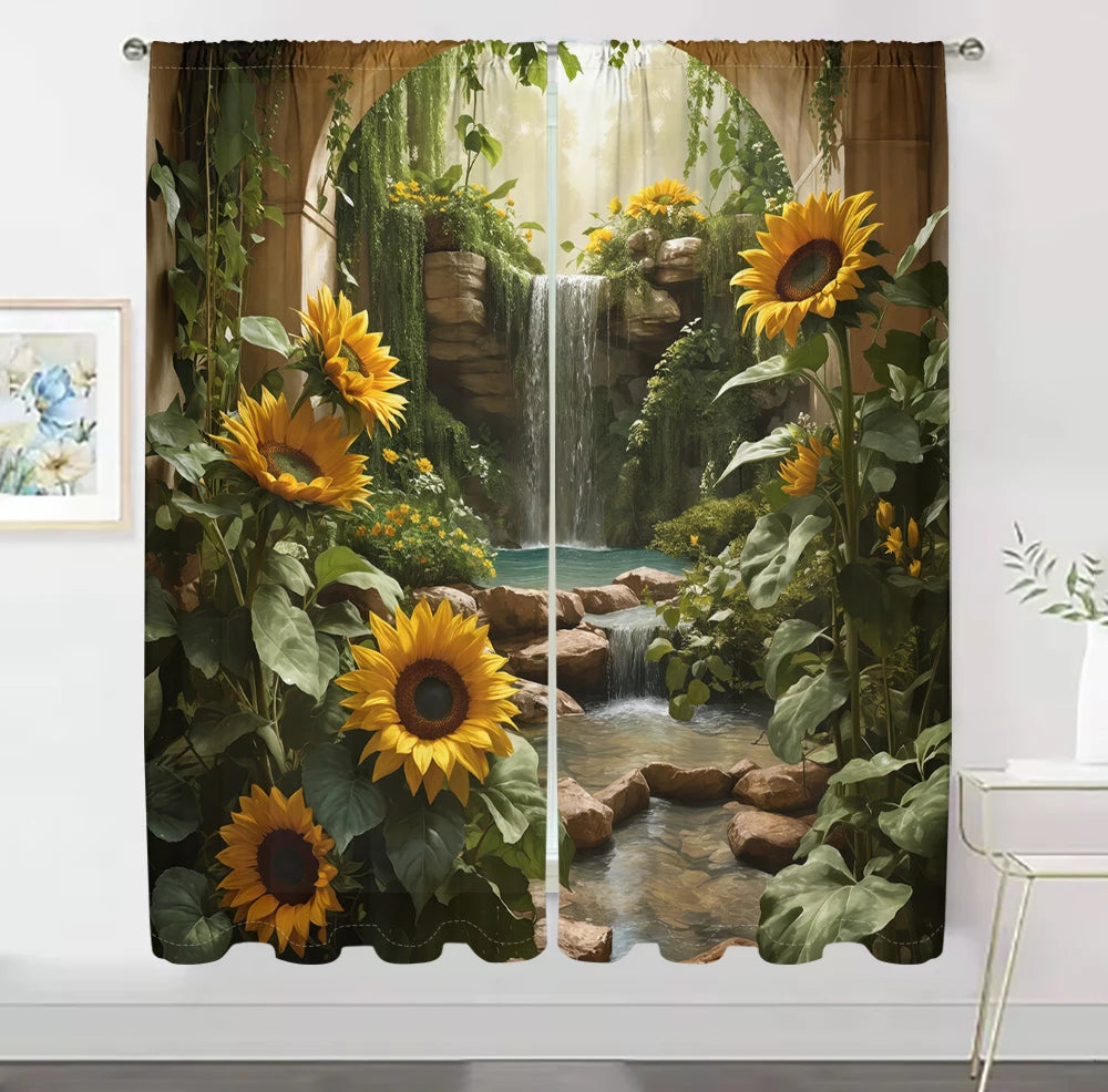 2Pcs Forest Waterfall Curtains