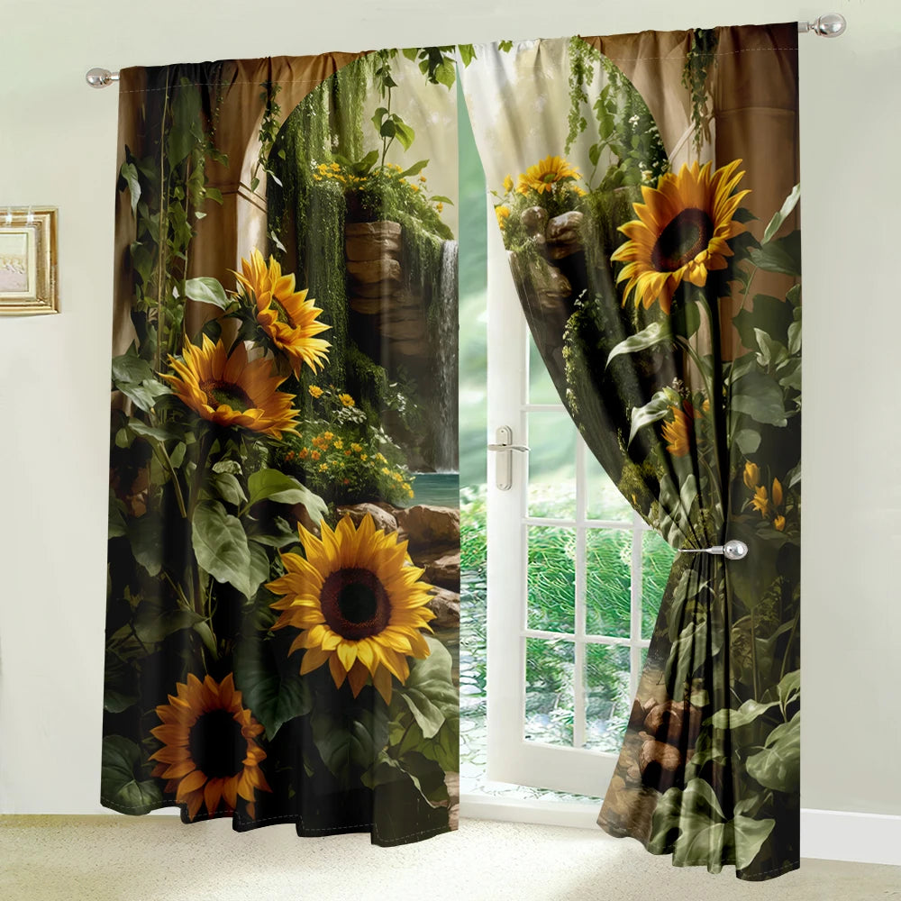 2Pcs Forest Waterfall Curtains