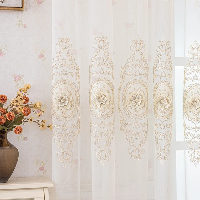 Luxury European Style 3D Embossed Sheer Curtains for Living Room Bedroom Light Filtering Breathable Embroidered Drapes Custom