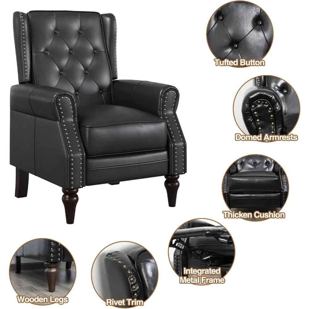 Small Recliner Chair, Single Sofa Recliner Chair with Wingback, Leather Accent Chair with Rivet Decoration for Living Room Bedro