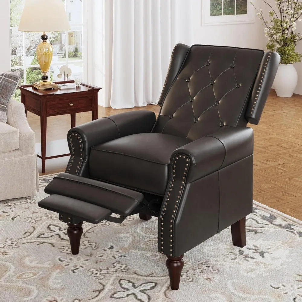 Small Recliner Chair, Single Sofa Recliner Chair with Wingback, Leather Accent Chair with Rivet Decoration for Living Room Bedro