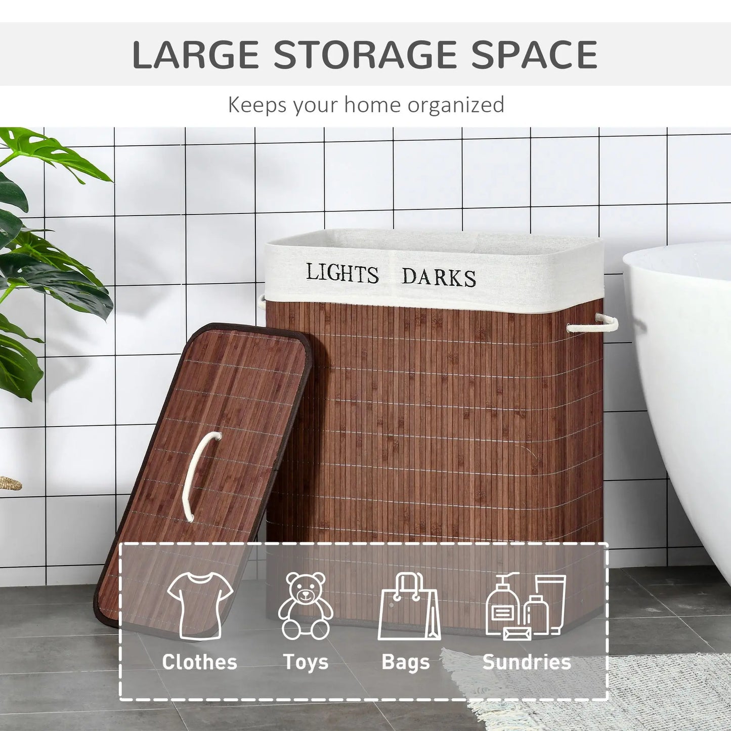 Bamboo Laundry Hamper with 2 Removable Bags