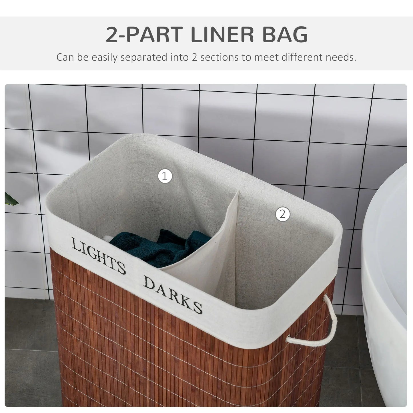 Bamboo Laundry Hamper with 2 Removable Bags