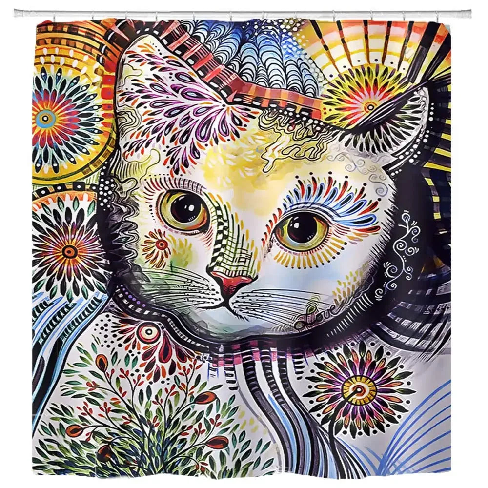 Zen Cat and Dragonfly Bath Curtain