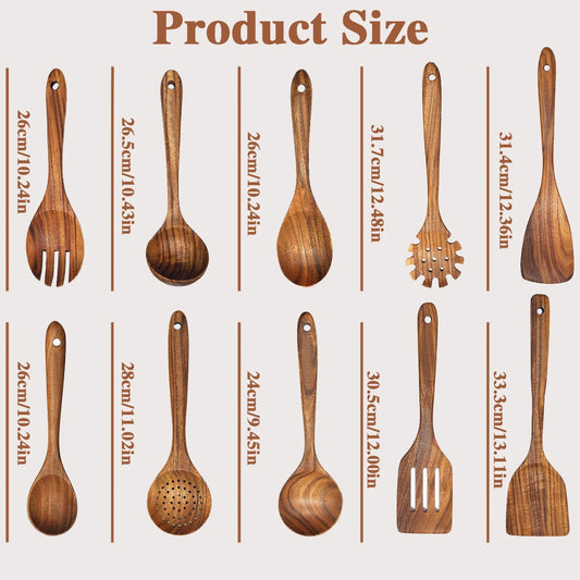 10pcs Wooden Spoons Utensils Set