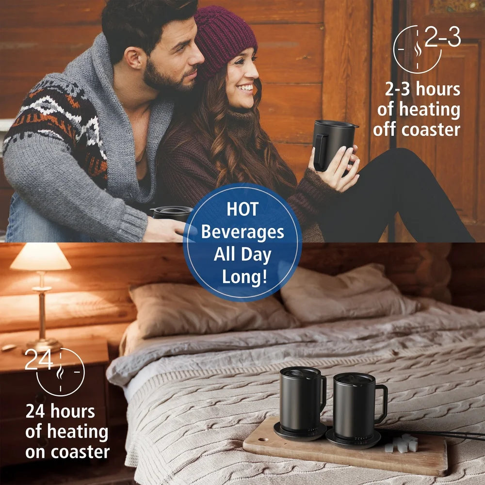 3 Pack Self-Heating Coffee Mug 12oz Stainless Steel with Charging Coaster Lid Temperature Control Auto Shutoff