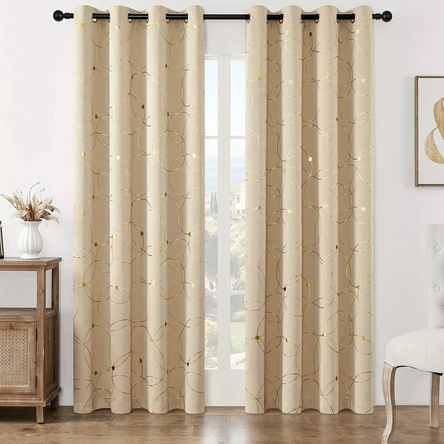 2Pcs Wave &Circle Blackout Curtains