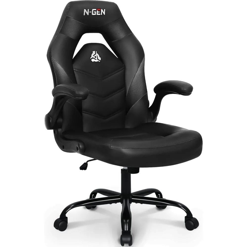 Video Gaming Chair Ergonomic Computer Desk Office Chair with Lumbar Support Adjustable Height Swivel Wheels Flip-Up
