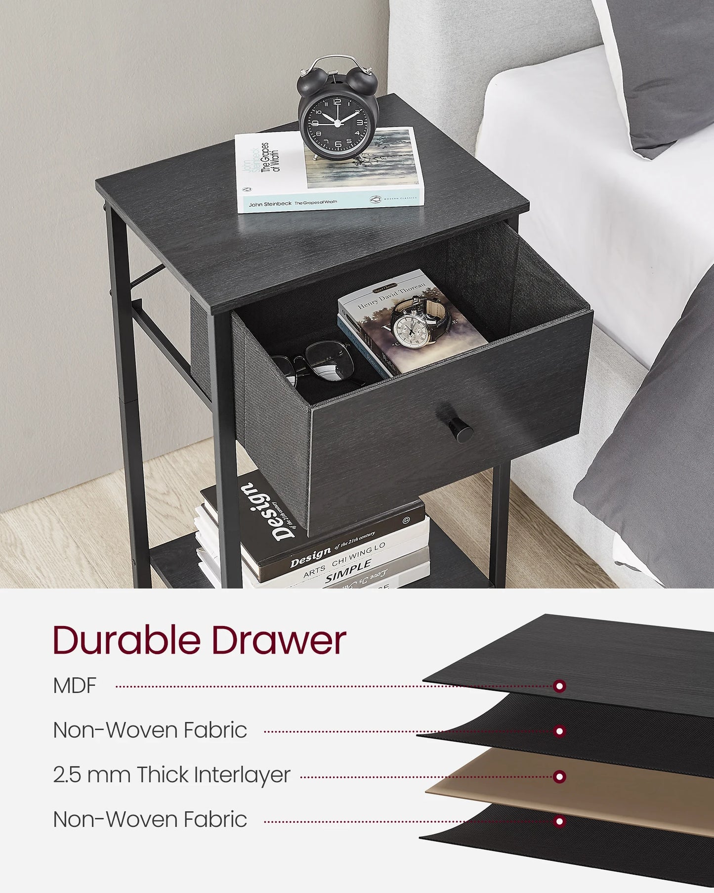 VASAGLE , Side Table with Fabric Drawer, with Shelf