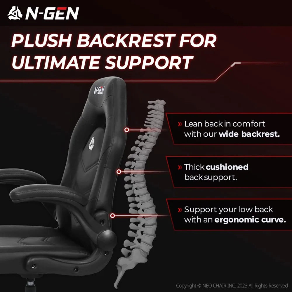 Video Gaming Chair Ergonomic Computer Desk Office Chair with Lumbar Support Adjustable Height Swivel Wheels Flip-Up