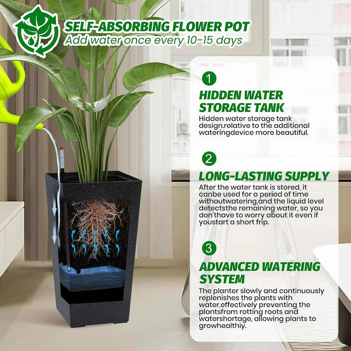 Large Planters, Set of 2 with Water Level Monitor