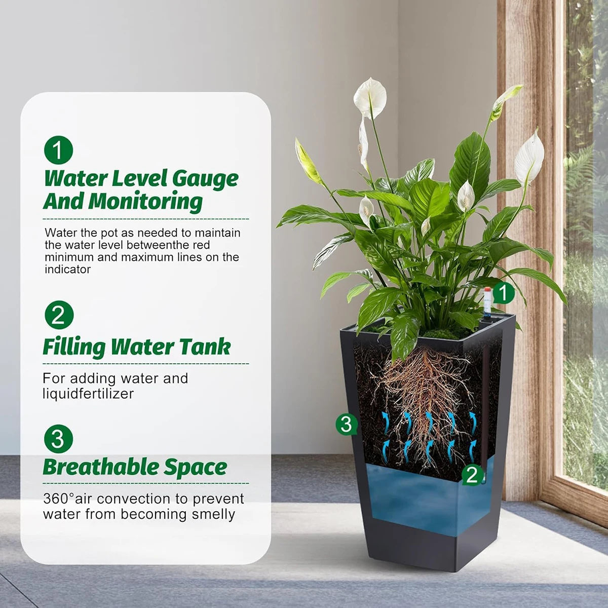 Large Planters, Set of 2 with Water Level Monitor