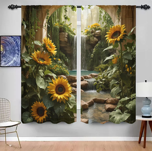 2Pcs Forest Waterfall Curtains
