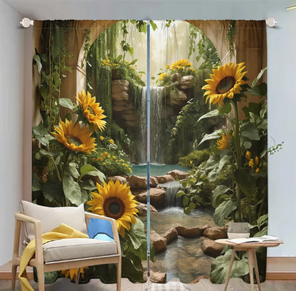2Pcs Forest Waterfall Curtains