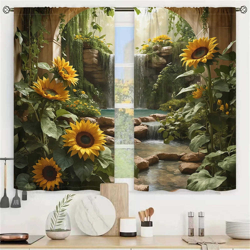 2Pcs Forest Waterfall Curtains