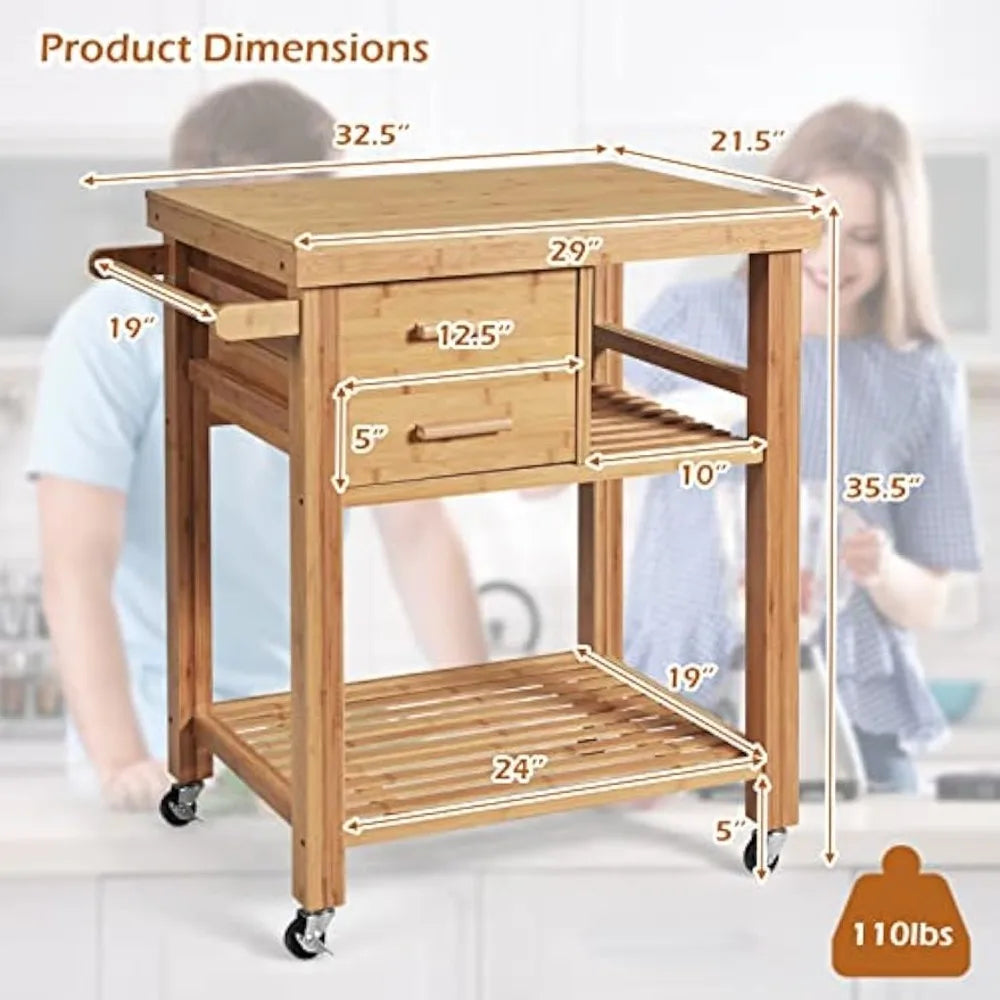 Rolling Butcher Block Kitchen Cart