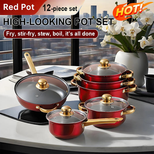 Red Cookware Set, 12-Piece
