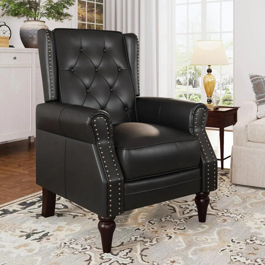 Small Recliner Chair, Single Sofa Recliner Chair with Wingback, Leather Accent Chair with Rivet Decoration for Living Room Bedro