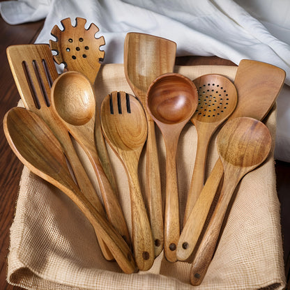 10pcs Wooden Spoons Utensils Set