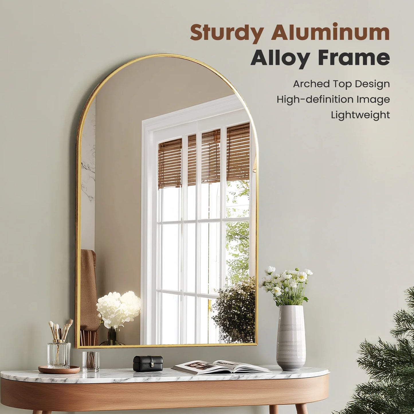 Arched Metal Framed Hanging Mirror