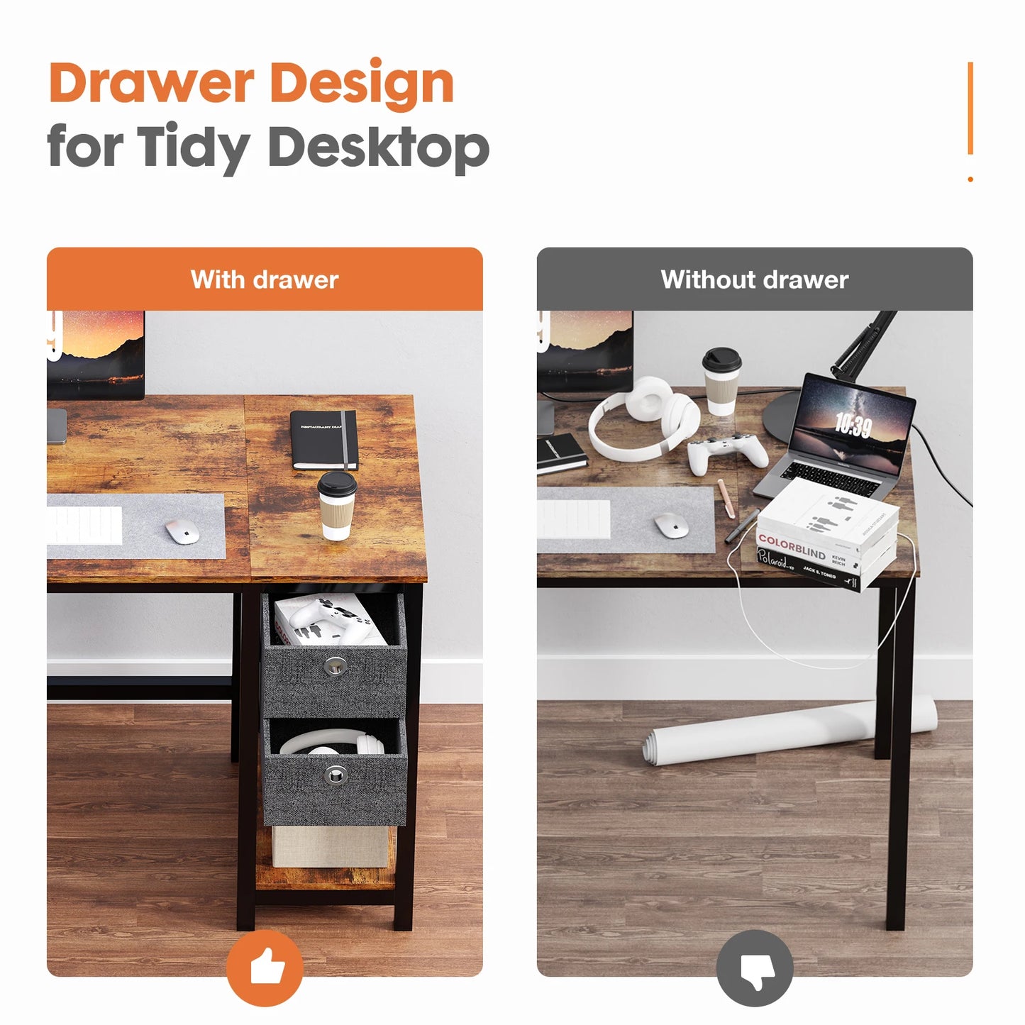 Computer Desk With 2-Tier Drawers