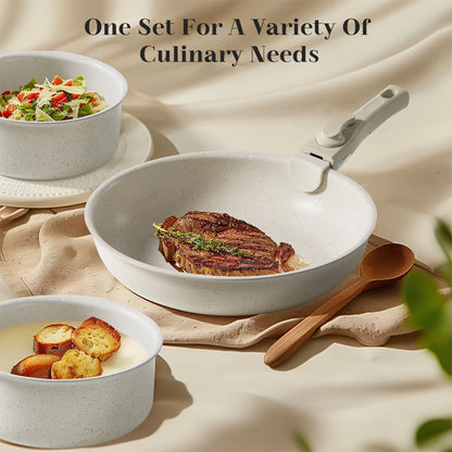 12pcs Non-Stick Cookware Set, Pots and Pans Set with Detachable Handle for Kitchen