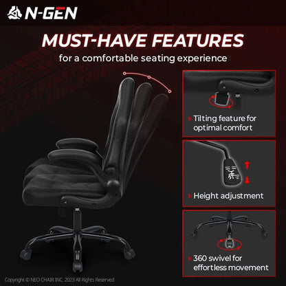 Video Gaming Chair Ergonomic Computer Desk Office Chair with Lumbar Support Adjustable Height Swivel Wheels Flip-Up