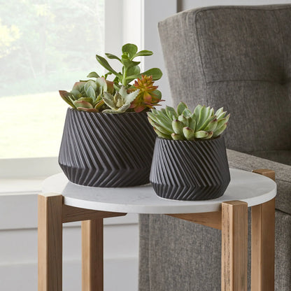 Black Ceramic Planter Pot with Rim, 8-Inch