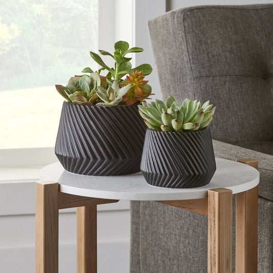 Black Ceramic Planter Pot with Rim, 8-Inch