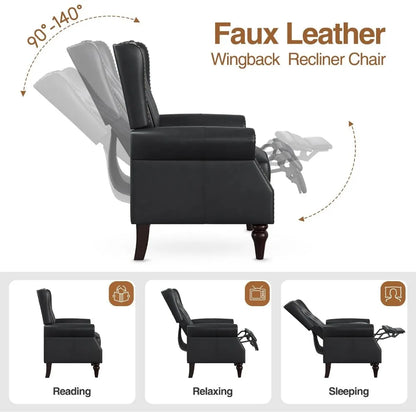 Small Recliner Chair, Single Sofa Recliner Chair with Wingback, Leather Accent Chair with Rivet Decoration for Living Room Bedro