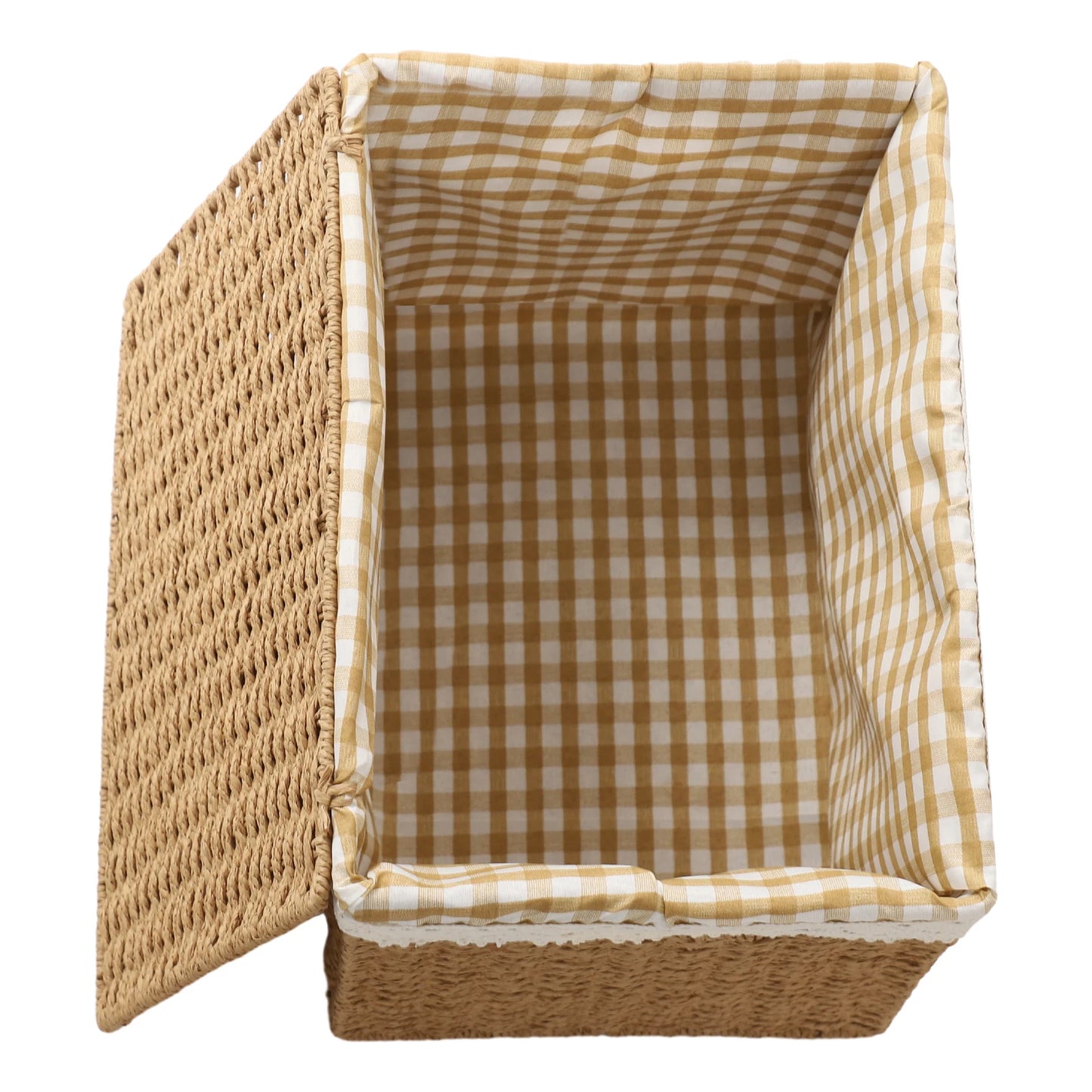4 PCS Woven Storage Baskets Retro Country Style with Lid Sundries Organizer with Handle & Liner Desktop Decor Picnic Basket
