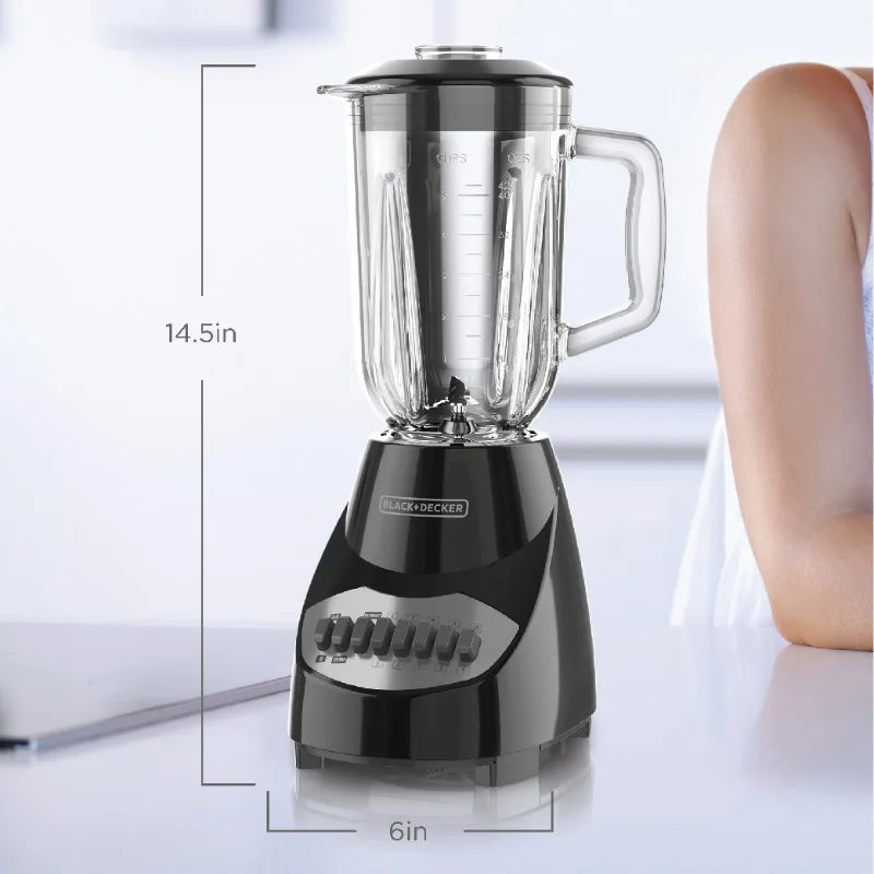 BLACK+DECKER 10-Speed Countertop Blender, BL2010BG, 6-Cup Glass Jar, Dishwasher-Safe, Stainless Steel Blade, Suction Feet