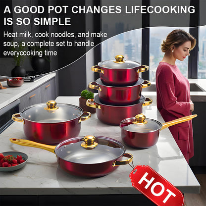 Red Cookware Set, 12-Piece