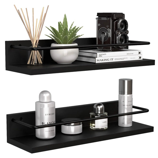 Floating Shelves with Metal Guardrail