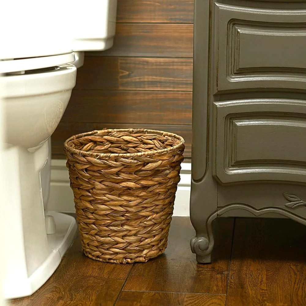 Wicker Waste Basket Hand-Braided Banana Leaf Storage Bin Decorative Trash Can Bedroom Bathroom Office Living Room