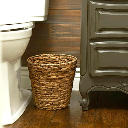 Wicker Waste Basket Hand-Braided Banana Leaf Storage Bin Decorative Trash Can Bedroom Bathroom Office Living Room