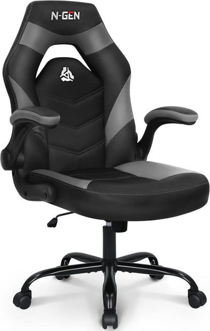 Video Gaming Chair Ergonomic Computer Desk Office Chair with Lumbar Support Adjustable Height Swivel Wheels Flip-Up