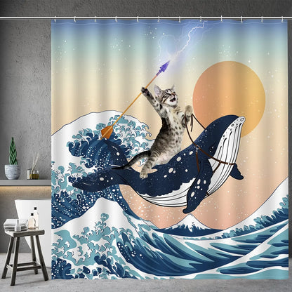 Zen Cat and Dragonfly Bath Curtain