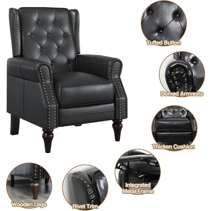 Small Recliner Chair, Single Sofa Recliner Chair with Wingback, Leather Accent Chair with Rivet Decoration for Living Room Bedro