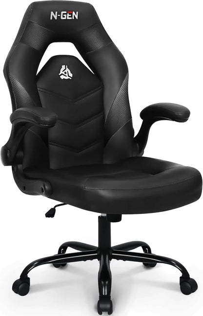 Video Gaming Chair Ergonomic Computer Desk Office Chair with Lumbar Support Adjustable Height Swivel Wheels Flip-Up