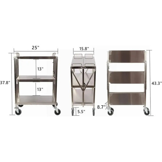 Stainless Steel Utility Cart , Mute Casters