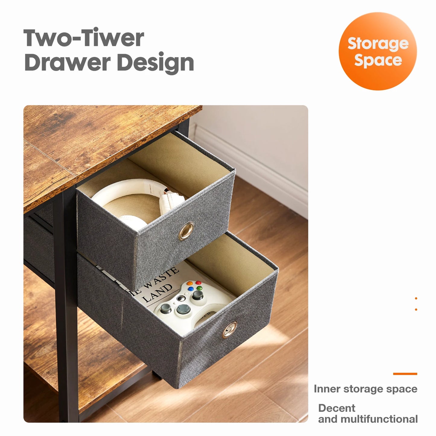 Computer Desk With 2-Tier Drawers