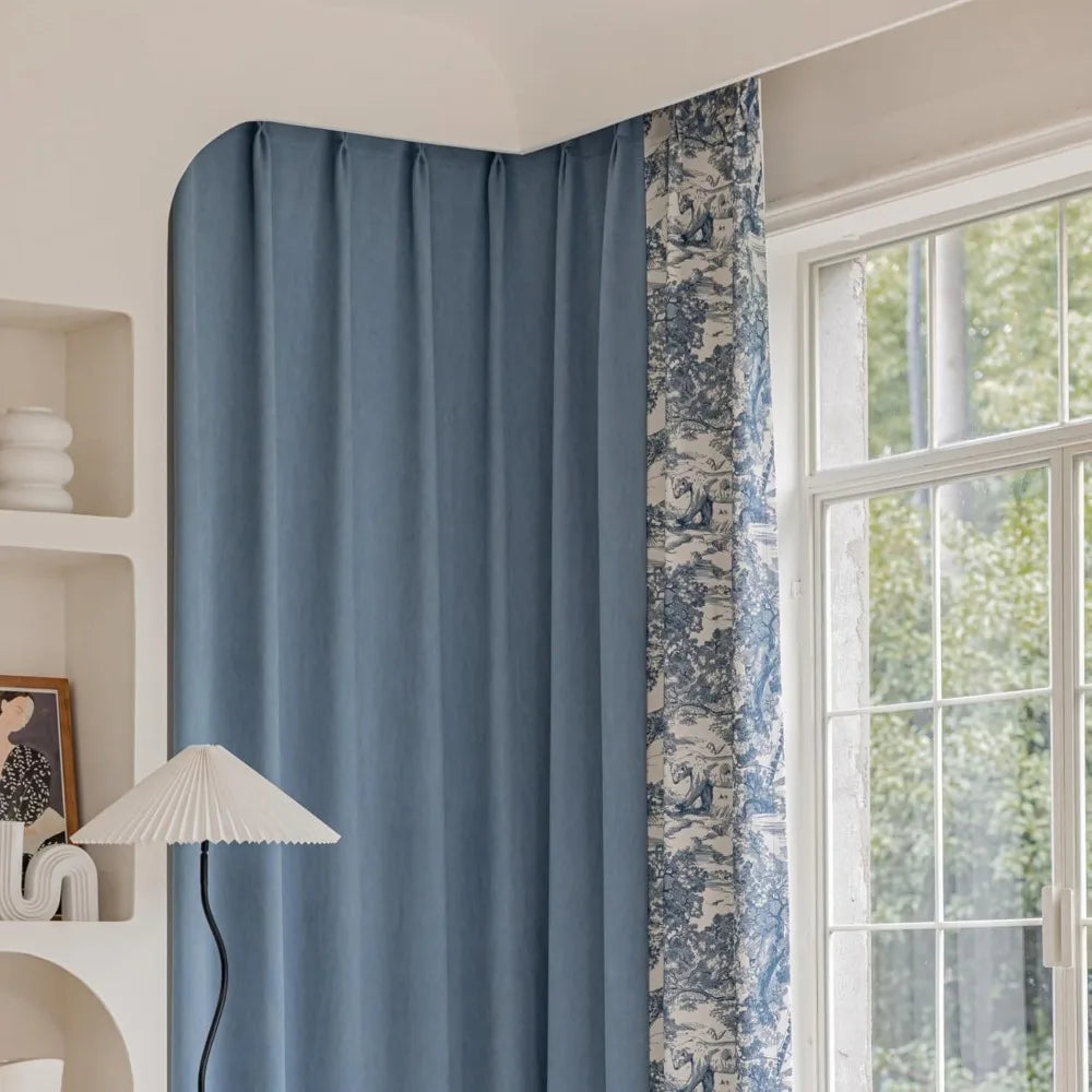 Blue Toile Pinch Pleat Cotton Curtain