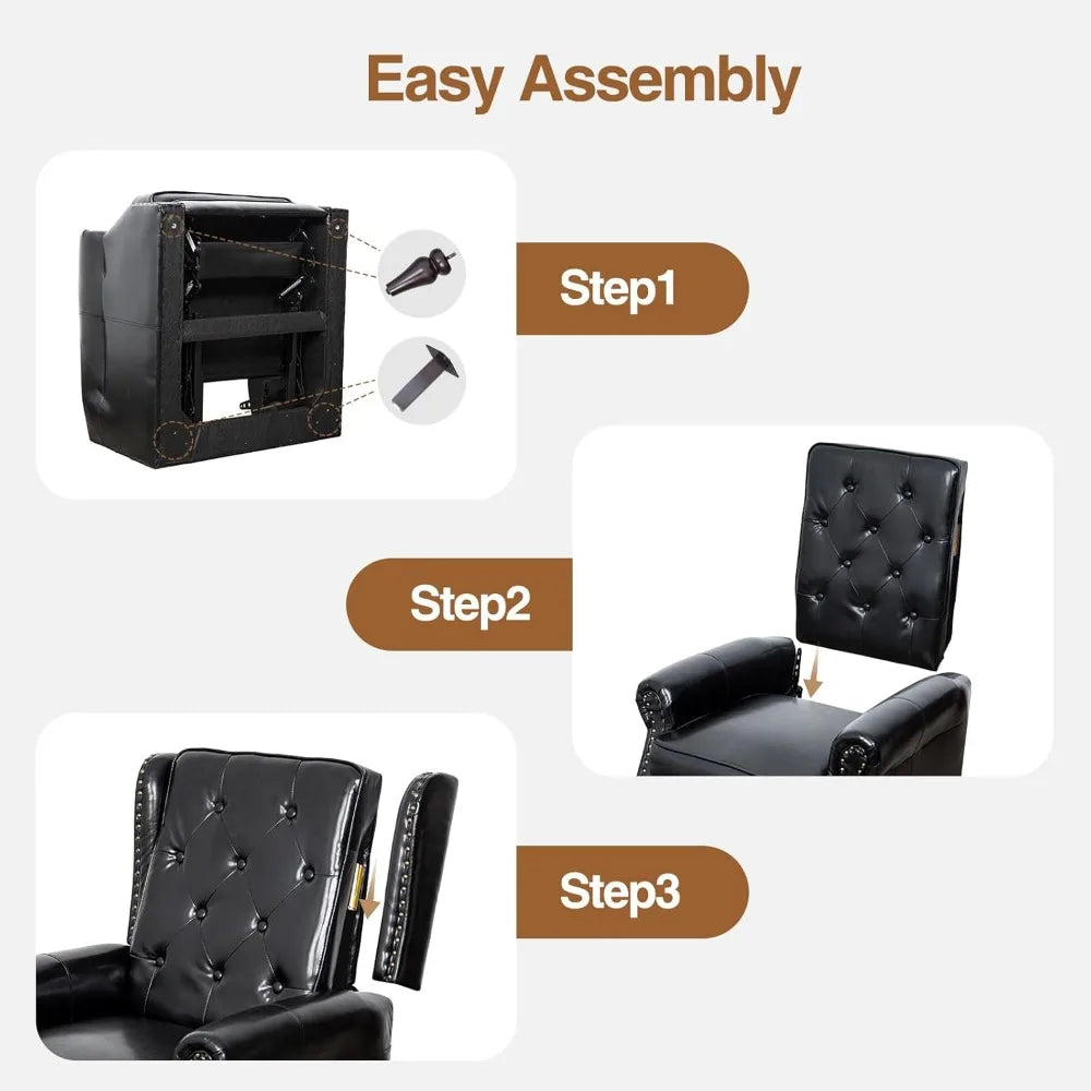 Small Recliner Chair, Single Sofa Recliner Chair with Wingback, Leather Accent Chair with Rivet Decoration for Living Room Bedro