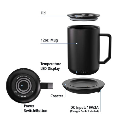 3 Pack Self-Heating Coffee Mug 12oz Stainless Steel with Charging Coaster Lid Temperature Control Auto Shutoff