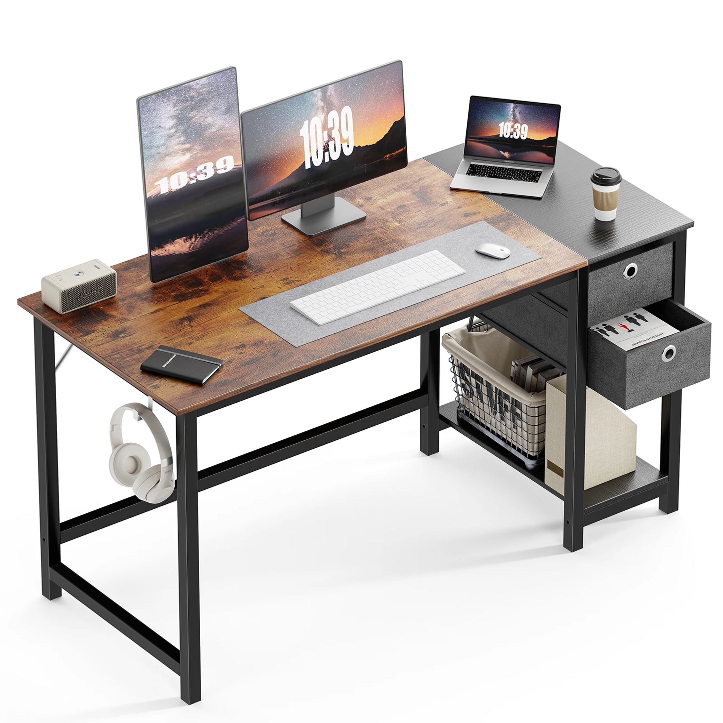Computer Desk With 2-Tier Drawers