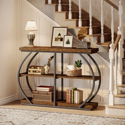Tribesigns 41.3" Console Table, Industrial 3-Tier Entryway Table with Arched Metal Frame and Storage Shelves for Living Room
