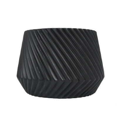 Black Ceramic Planter Pot with Rim, 8-Inch