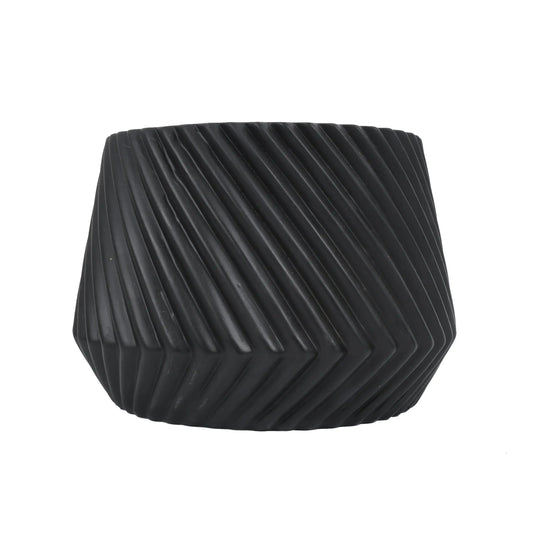 Black Ceramic Planter Pot with Rim, 8-Inch