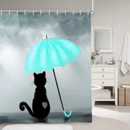 Zen Cat and Dragonfly Bath Curtain
